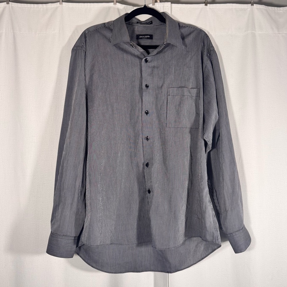 Pierre Cardin Striped Slim Fit Button Down Shirt w/ Rhinestone Back